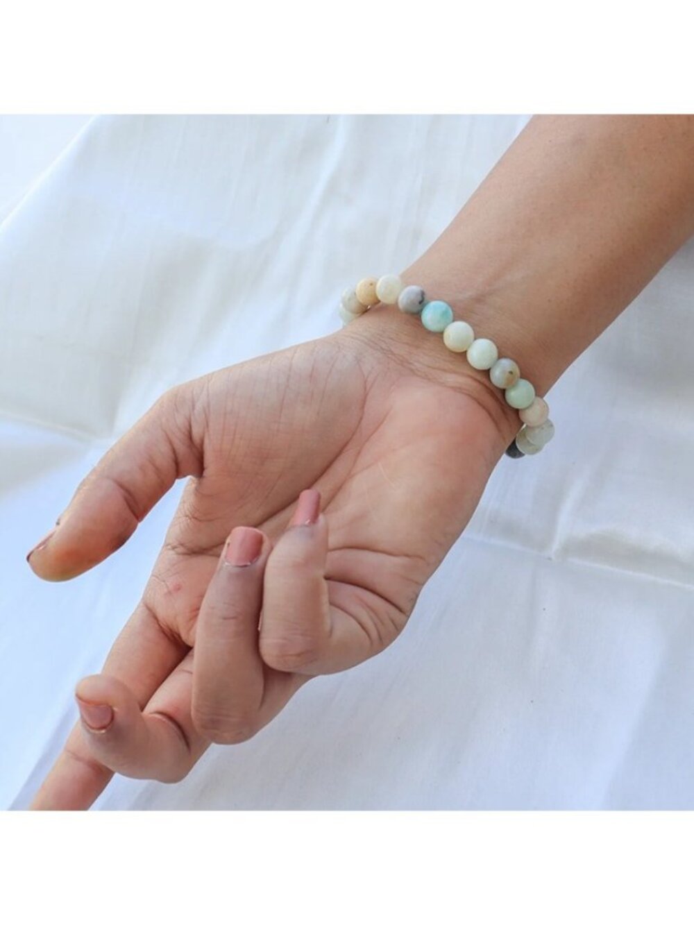 Amazonite Beaded Bracelet 8mm Round Gemstone Stretch Bracelet Summer Jewelry